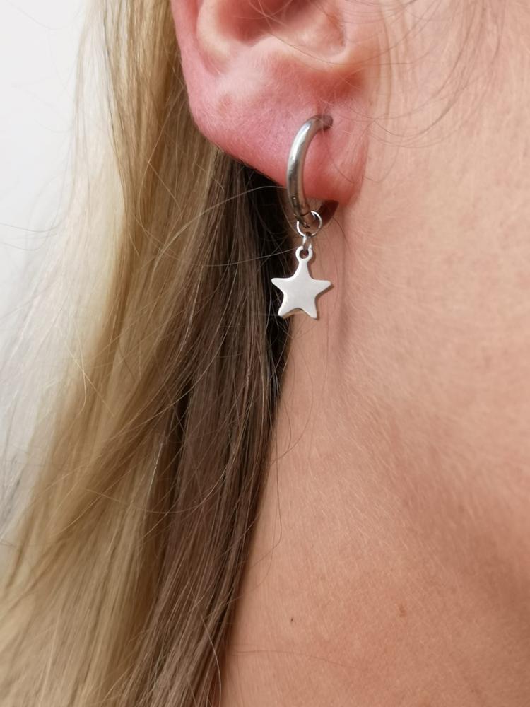 PAR AROS ACERO ESTRELLA PLATEADA