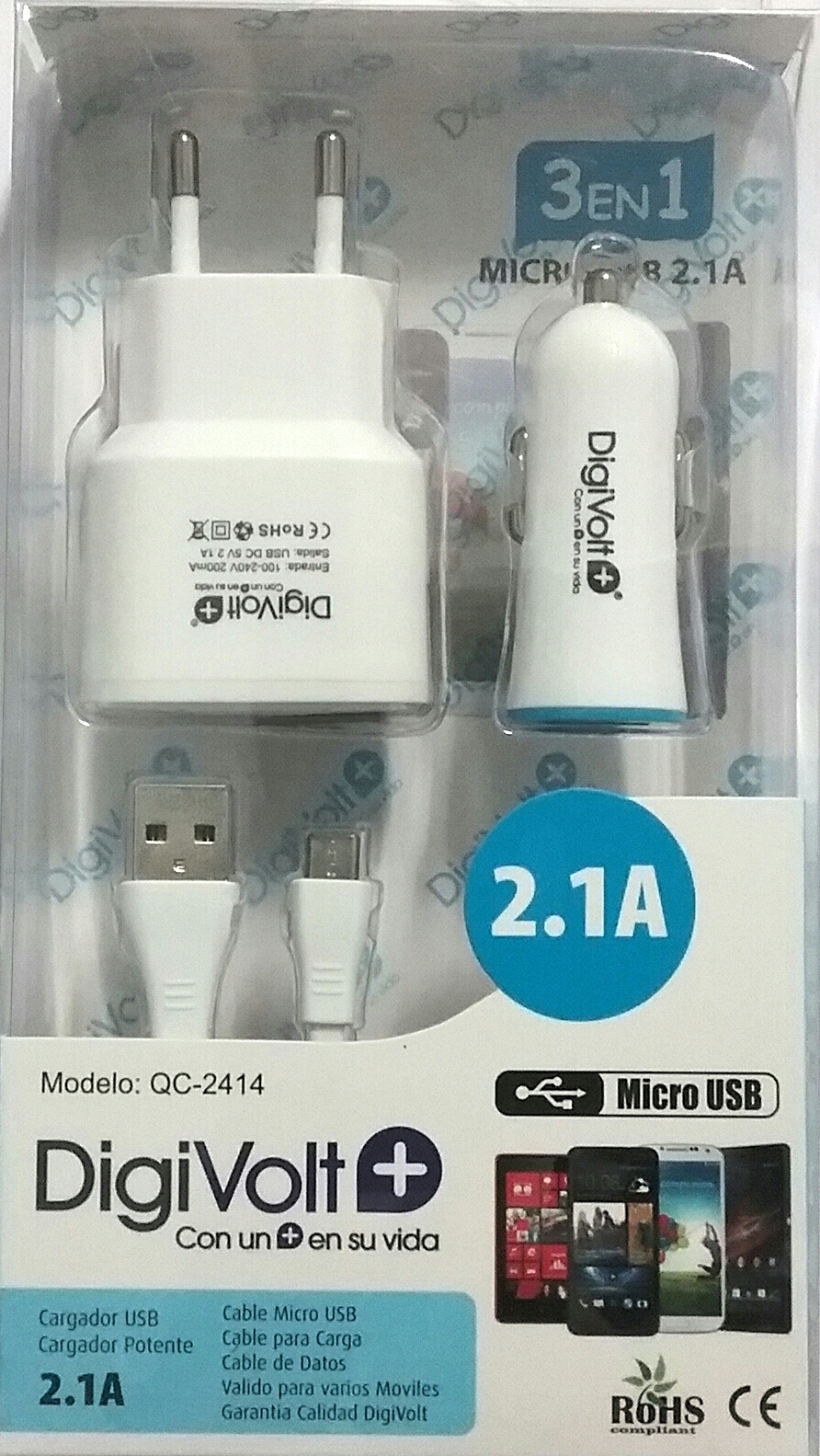 DIGIVOLT CARGADOR QC-2414 3 EN 1 MICRO USB 2.1 MAH