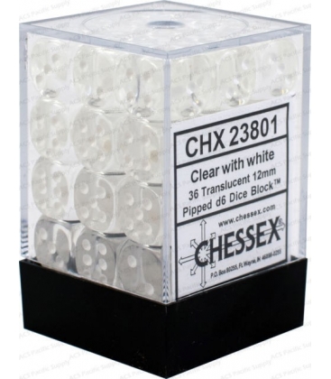 Dados de 6 caras Translucent Chessex. Transparente / Blanco D6 - Bloque de 36