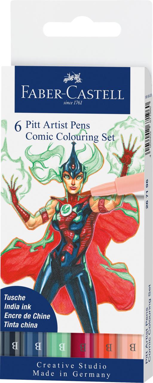 Faber-Castell 6 Pitt Artist Pens Comic Colouring Set